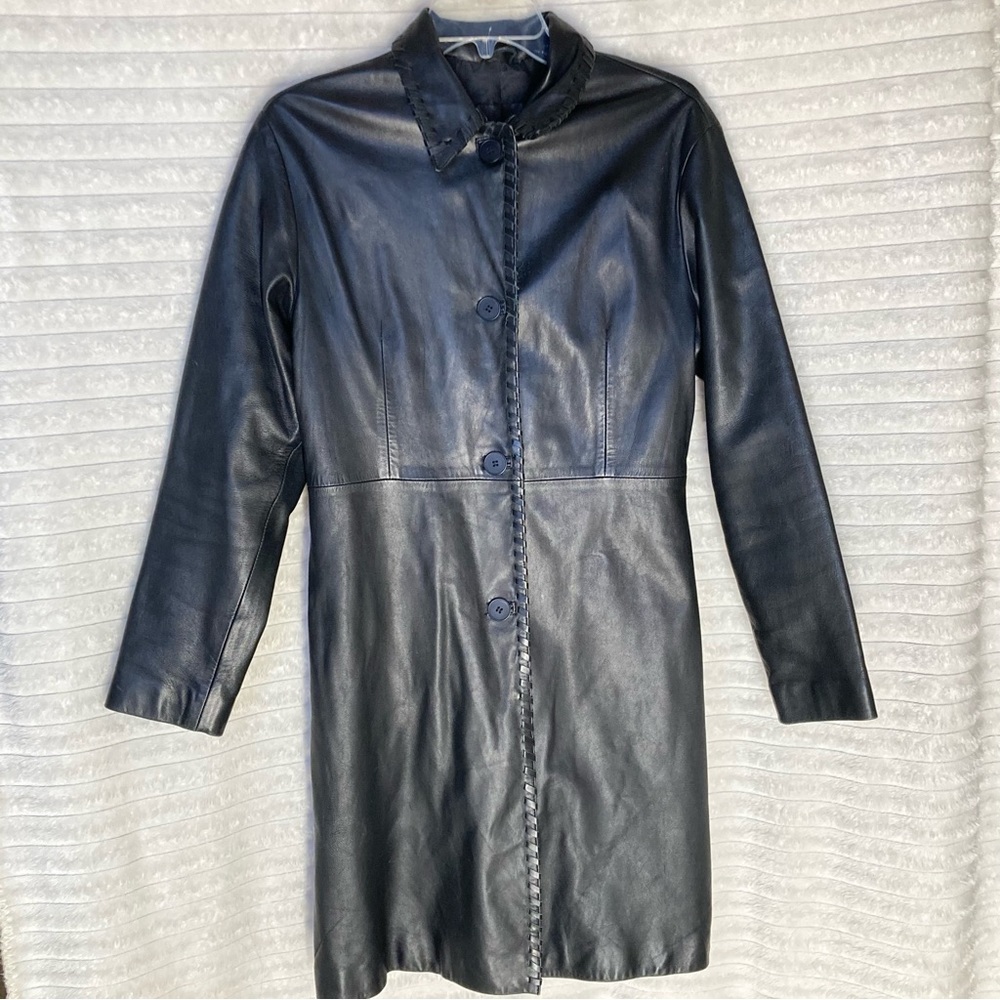 Barney’s New York Co-Op 100% Leather Black Button Up Coat